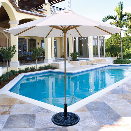 Galtech 532 - 9 Foot Octagon Resort Style Teak Market Umbrella with Rope Pulley 