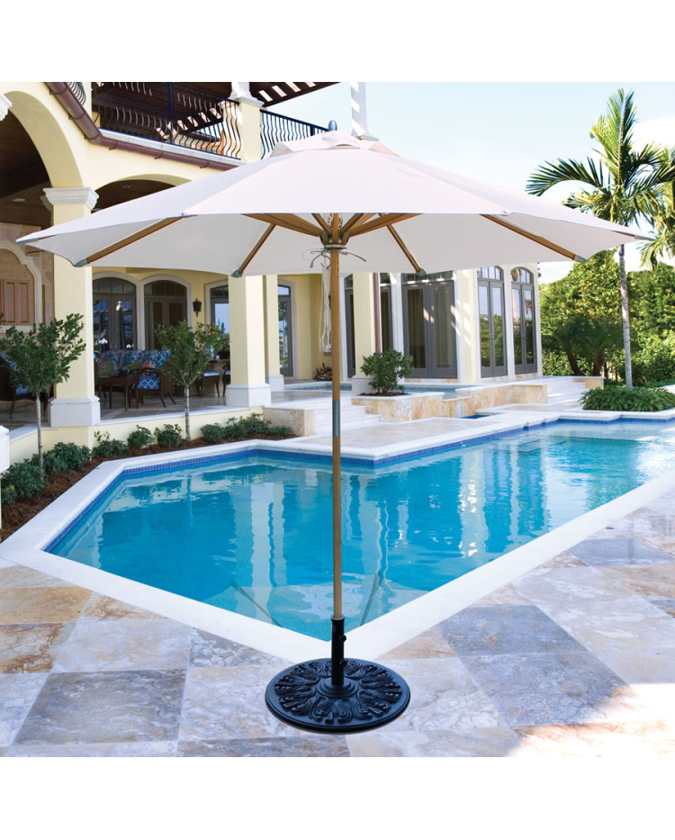 Galtech 532 - 9 Foot Octagon Resort Style Teak Market Umbrella with Rope Pulley 