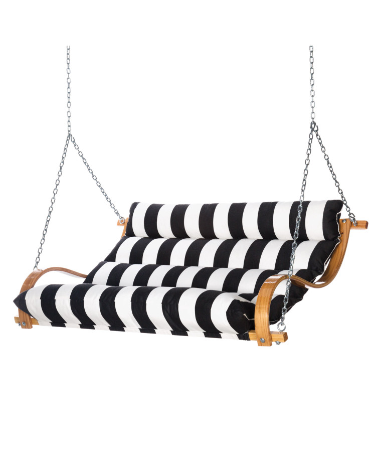Curved Oak Double Deluxe Sunbrella Cushion Swing - Cabana Black