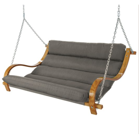 Curved Oak Double Deluxe Sunbrella Cushion Swing - Cast Slate