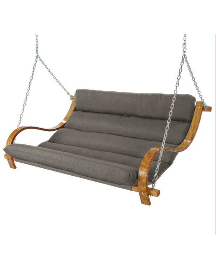 Curved Oak Double Deluxe Sunbrella Cushion Swing - Cast Slate